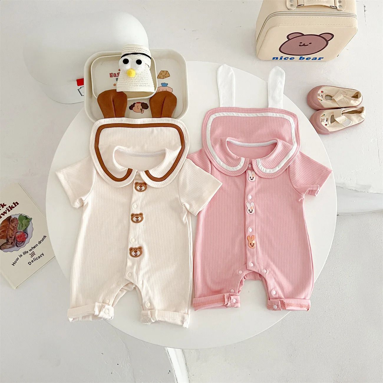 K453 Korean Summer Baby Onesie Bear Rabbit Ear Jumpsuit Girl Clothes Suit For Girls born Baby Things born Pography-image-1078007861