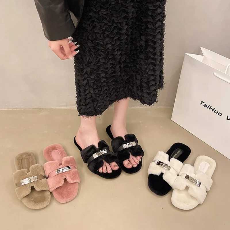 Internet Celebrity Hairy Slippers for Womens Outdoor Wear in Autumn and Winter 2025 New Thick Soled Onepiece Plush Shoes Z250929