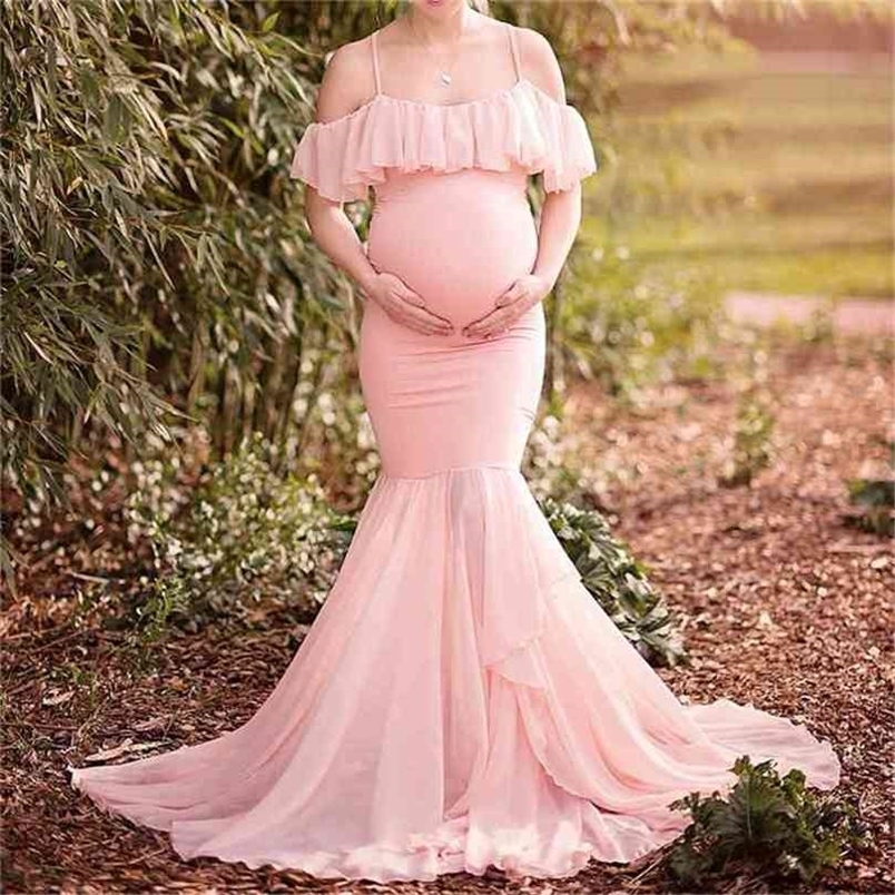 Maternity Dress Women Clothes Pography Long Pregnancy Dresses Ruffle Strap Props For Pregnant Off Shoulder Sexy 210922CJ M260226-image-1095548832