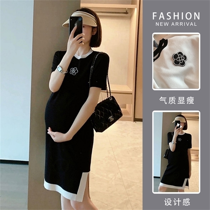 Maternity Dresses R60812 Maternity Dress Trendy Fashion Mom Split Dress Women Slim Maternity Clothes Pregnancy Knitted Pregnant Dress 230428 M260-image-1095549345