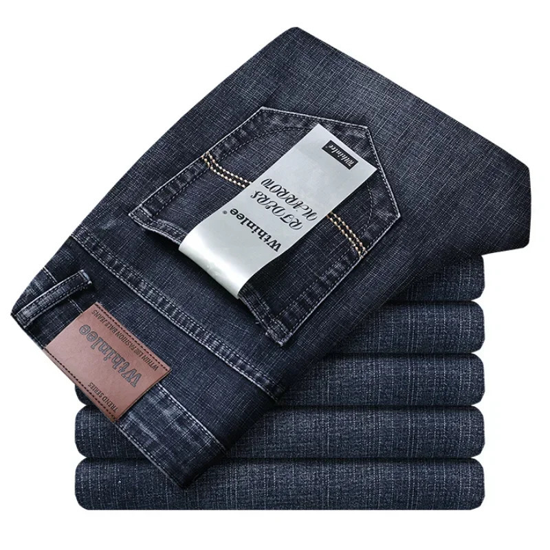 2025 Fashion Four Seasons Classic Blue Black Work Denim Trousers Mens Jeans Casual Straight Stretch Male Clothing 250922