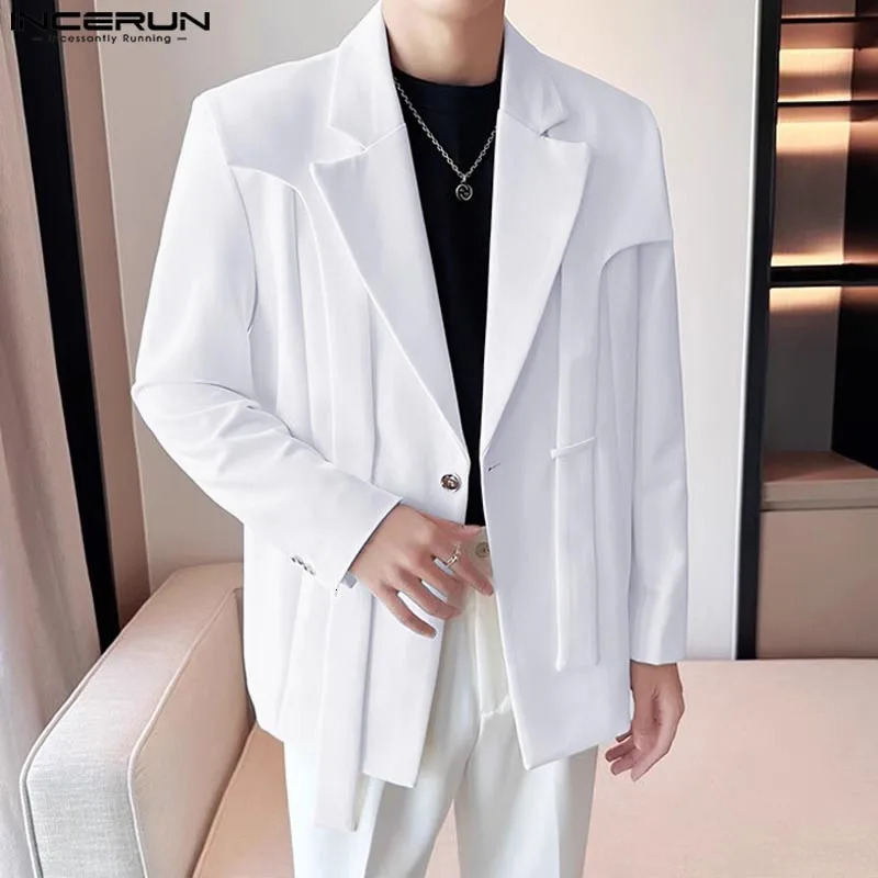 INCERUN Tops Korean Style Fashion Men Piece Suit Coat Casual Streetwear Male Solid Simple Long Sleeved Blazers S5XL 250929BJ