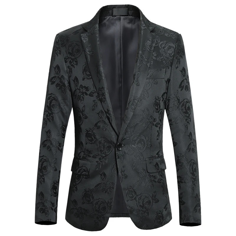 Summer and Autumn Men Rose Suit Jacket Black White Fashion Male Business Wedding Party Dress Blazer Coat Large Size 6XL 250929BJ