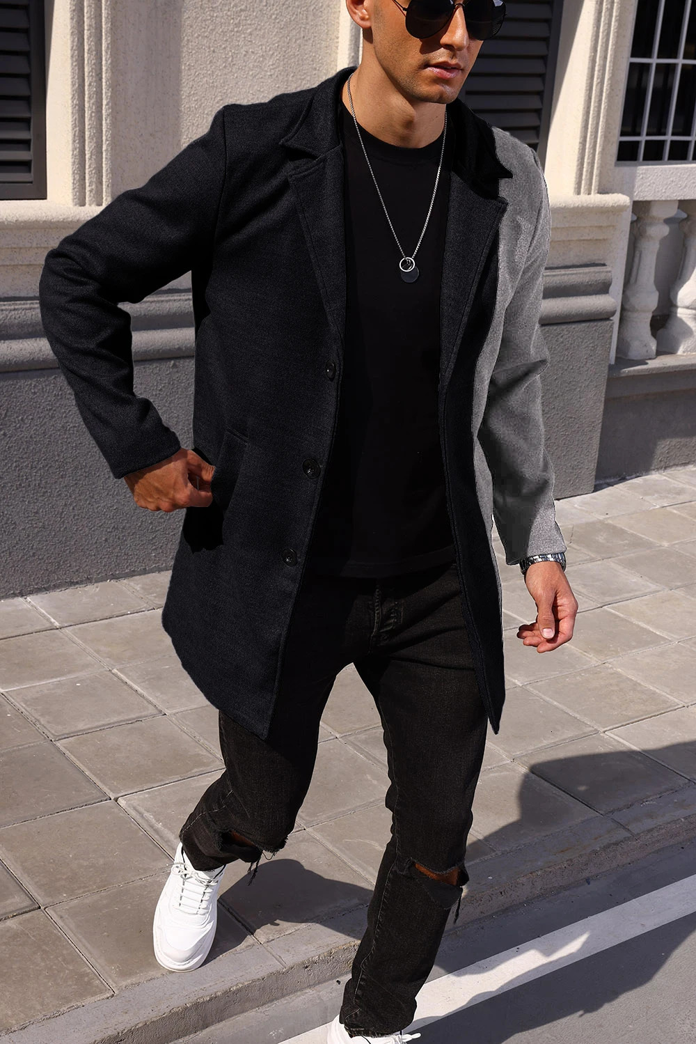Big Tall Mens Colorblock Woolen Coat Button Front Pocket Casual Long Sleeve Lapel Neckline Outerwear for Fall Winter 250929BJ