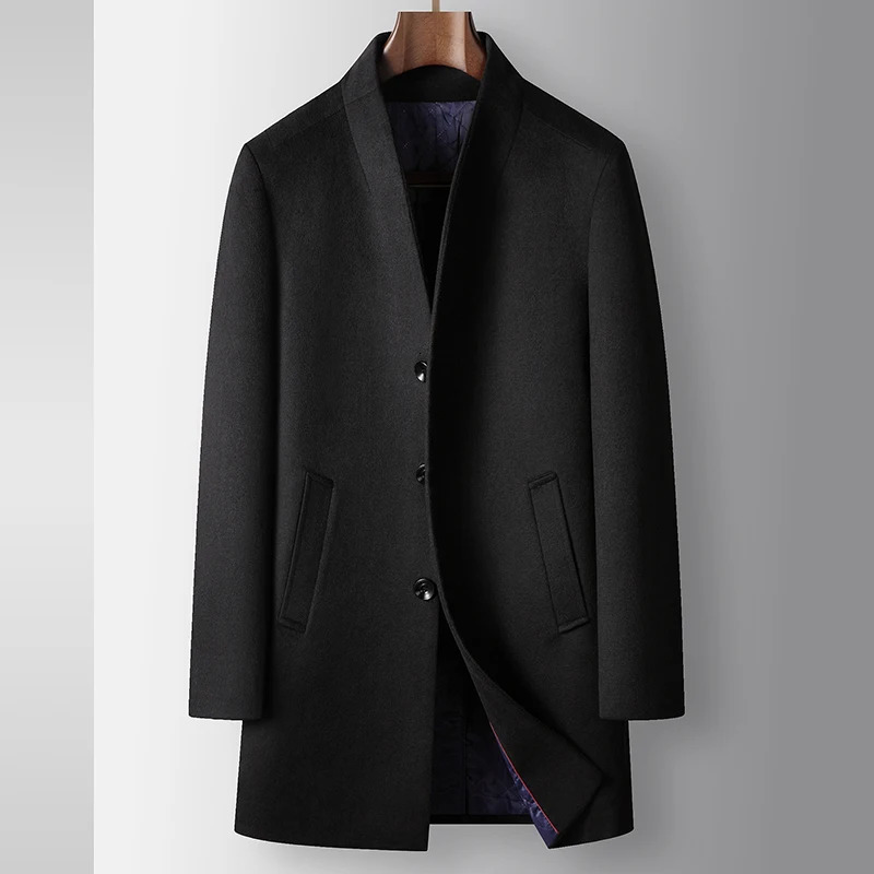 Highquality fashionable stylish versatile for banquets shopping trendy business casual solidcolor mens woolen overcoa 250929BJ