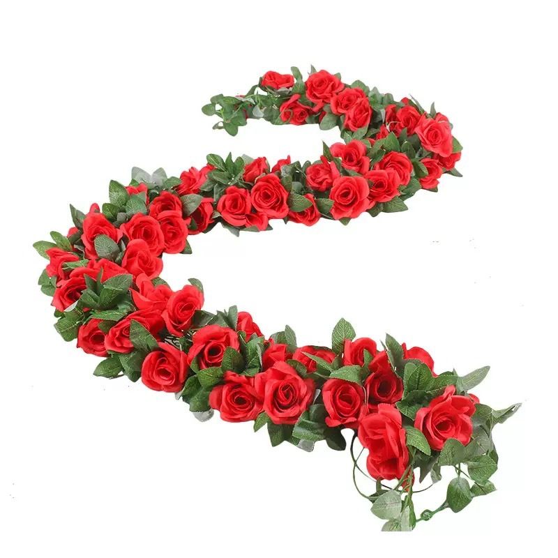 Artificial Silk Rose Vines Fake Flower Wholesale Silk Hanging Vines Flowers with Green Leaves for Room Birthday Wedding Table Garland Floral Part-image-1095427752