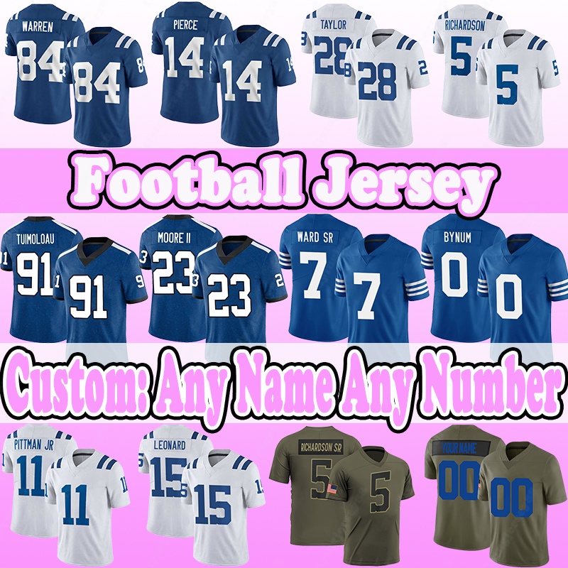 28 Jonathan Taylor Football Jerseys 84 Tyler Warren 14 Alec Pierce 5 Anthony Richardson 91 JT Tuimoloau 23 Kenny Moore II 7 Charvarius Ward 0 Cam-image-923116473