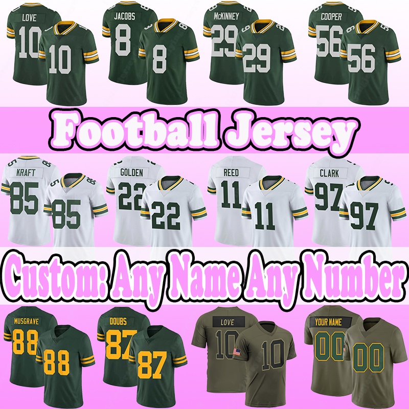 8 Josh Jacobs Football Jerseys 10 Love 85 Tucker Kraft 29 Xavier McKinney 22 Matthew Golden 56 Edgerrin Cooper 11 Jayden Reed 97 Kenny Clark 88 L-image-923117153