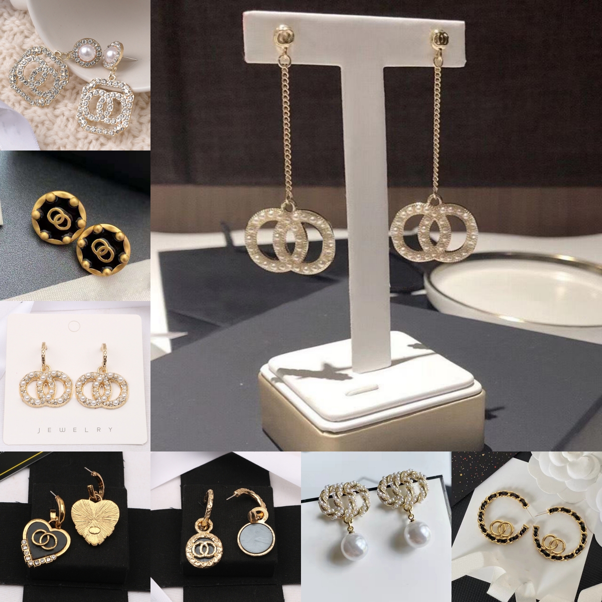 Famous Stud Earings Fashion Women Letters inlay Pearl Crystal Rhinestone Metal Eardrop Dangle Round Designer Earring Wedding Party Luxury Jewelry Gi