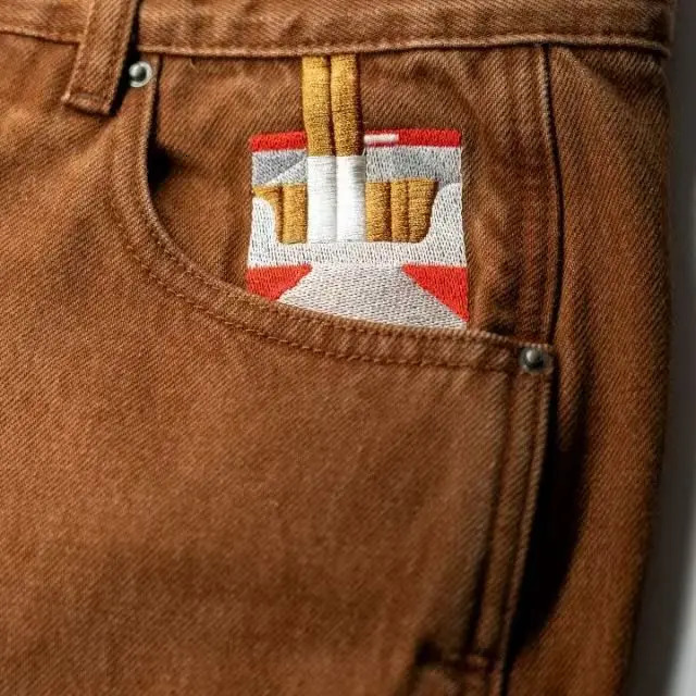 Washed and worn straight tube cigarette embroidered jeans mens womens personalized street loose casual pants 250929