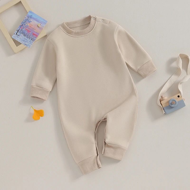 w451 Lioraitiin 0-18M born Baby Boy GiRL Clothes Solid Color Long SlEEve Romper Jumpsuit Crewneck Rompers Fall Outfi-image-1078200796
