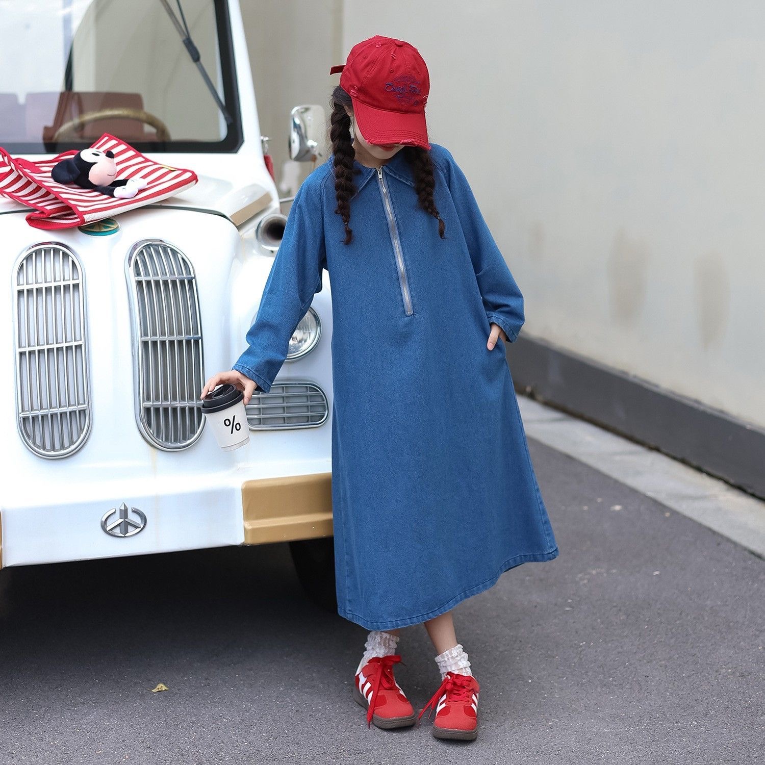 D415 Girls denim skirt dress casual lazy spring and autumn long sleeve forest simple advanced middle and large children ins trend brand 9-image-1078217520