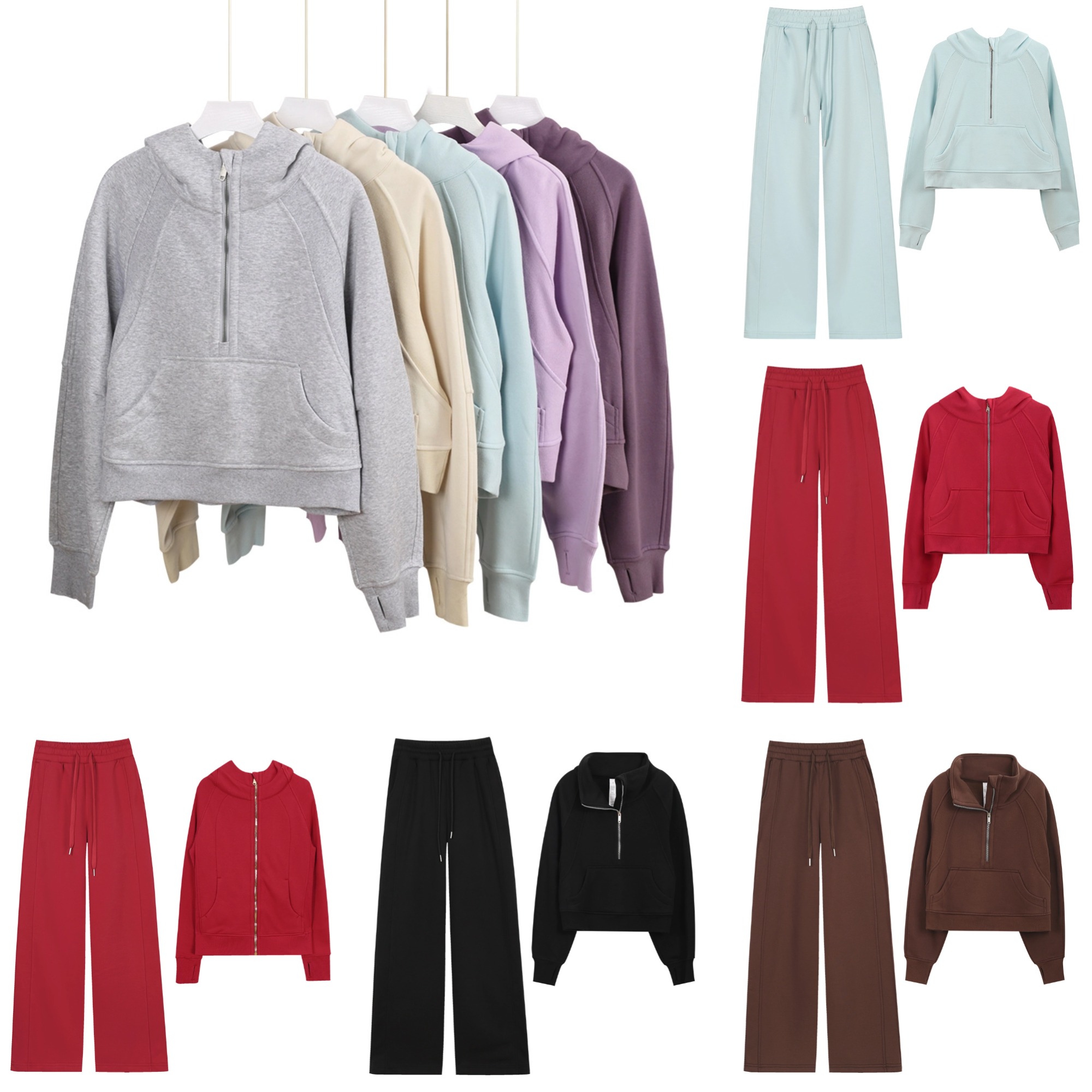 Yoga Hoodie Half Zip Full Pull Hoodie Pants Set Autumn And Winter Oversized Full-Zip Hoodie Loose Long Sleeve Designer Chothing Workout Clothes O-image-1078147240