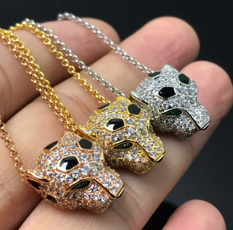 High-version necklace fashionable necklace green-eyed leopard necklace gold-plated spotted full-diamond leopard head mixed pendant