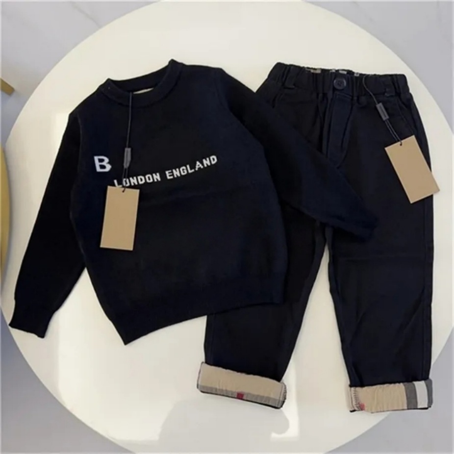 Baby sweater designer kids luxurious classic children's winter hooded infant clothing two piece set size 90 160CM S06