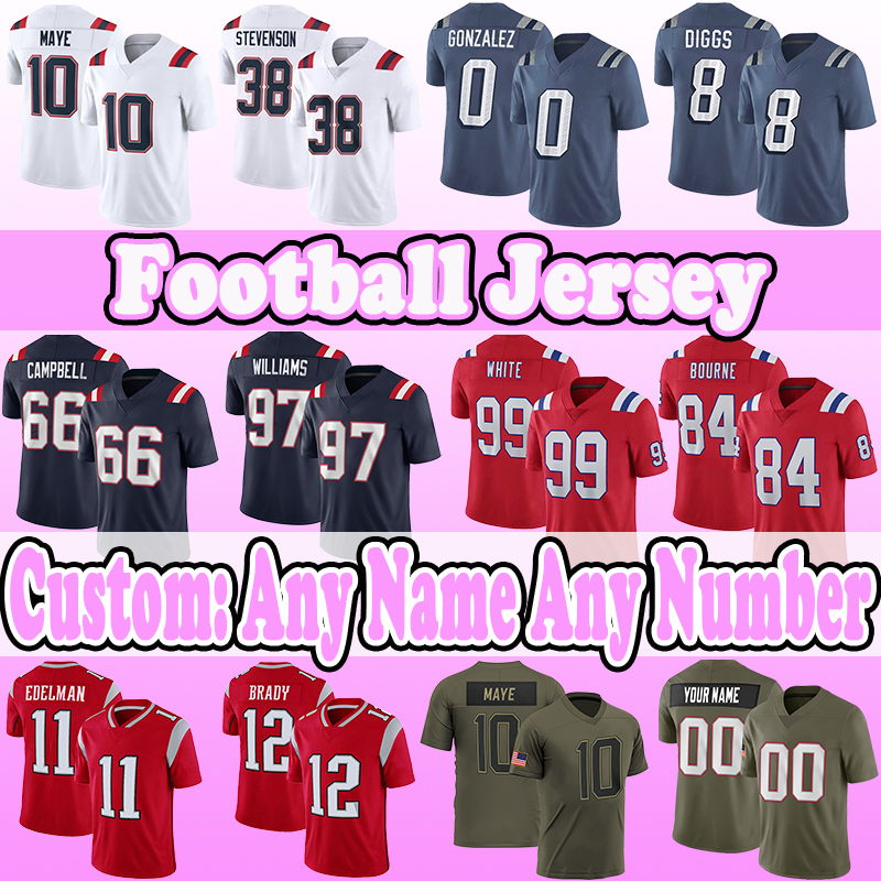 0 Christian Gonzalez Football Jerseys 10 Drake Maye 8 Stefon Diggs 66 Will Campbell 84 Kendrick Bourne 99 Keion White 38 Rhamondre Stevenson 97 M-image-923114277