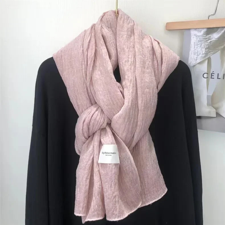 Super Soft and Plain Cotton and Linen Scarf for Women in Autumn and Winter Thin and Artistic Style Retro Warm Shawl Solid Color 250928