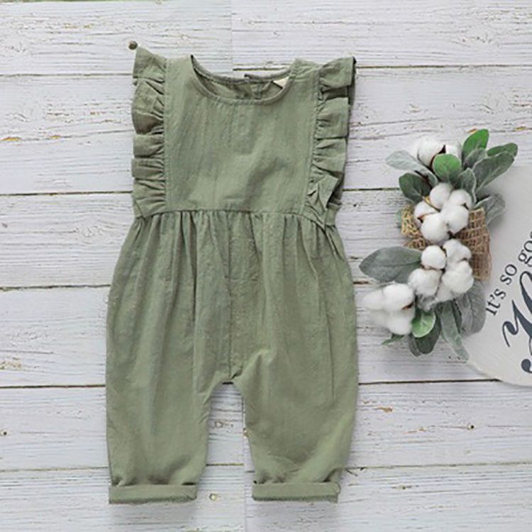 w464 Ins Baby Cotton Linen Rompers Summer Toddler Kid Ruffle Sleeveless Jumpsuits Summer Infants Soft Clothes-image-1078381957