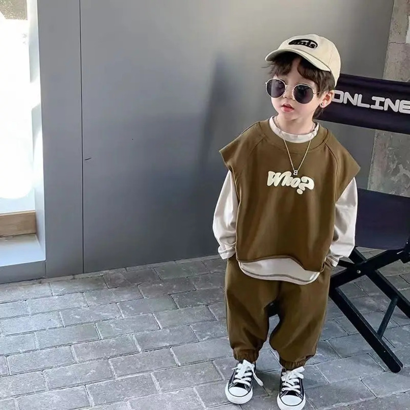 15Yrs Boy Set Outfit Spring Baby Girl Kid Clothes Children Sports Waistcoat t Shirt and Pants 3pcs Suit Cotton Tracksuit 240716 W251126-image-1086203629