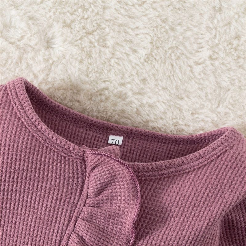 w471 Infant BabyGirl Footies Rompers Solid Color Long Sleeve Jumpsuits Winter Fall Clothes Bodysuits with Headband-image-1078506683