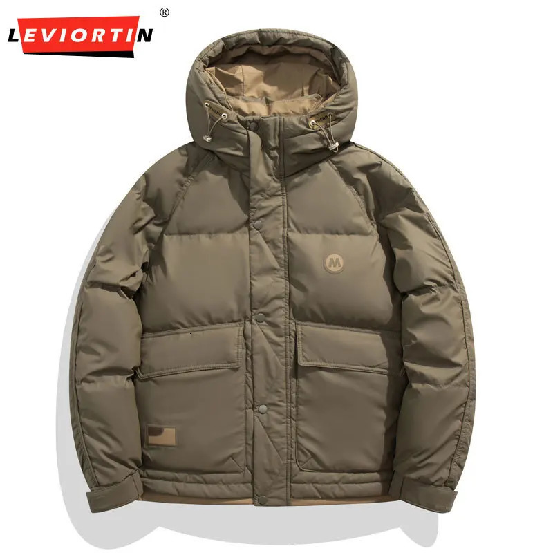 Men Hooded Down Jacket Hip Hop Padding Puffer Outwear Coat Harajuku Streetwear Loose Warm White Duck Down Jacket Men Workwear 250929BJ
