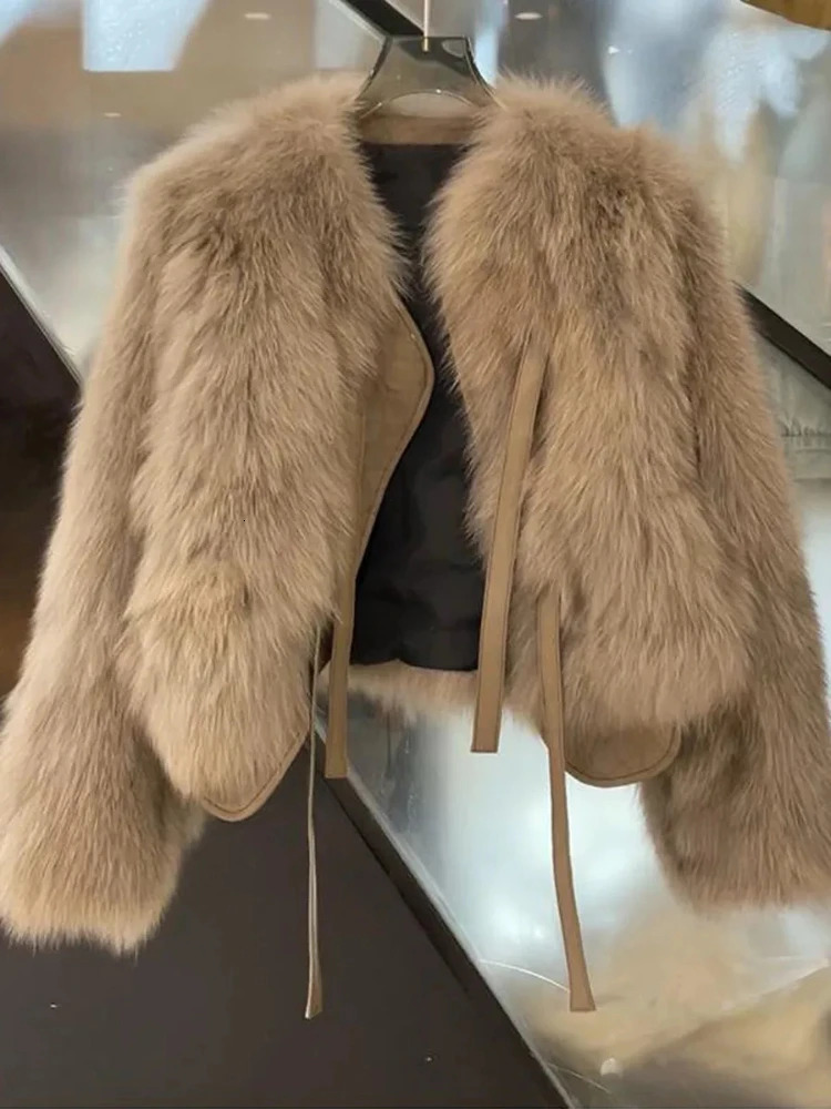 Womens Short Winter Jacket Faux Fur Coat Fashion Loose Plush Outerwear Female Fox Furs Jacket 250929BJ