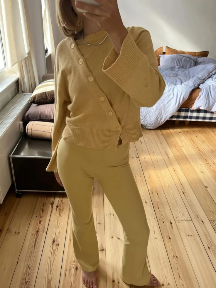 Casual Asymmetric Knitted with Scarf Cardigan Elegant Long Sleeve ONeck Solid Lady Knitwear Autumn Female Streetwear 250929BJ