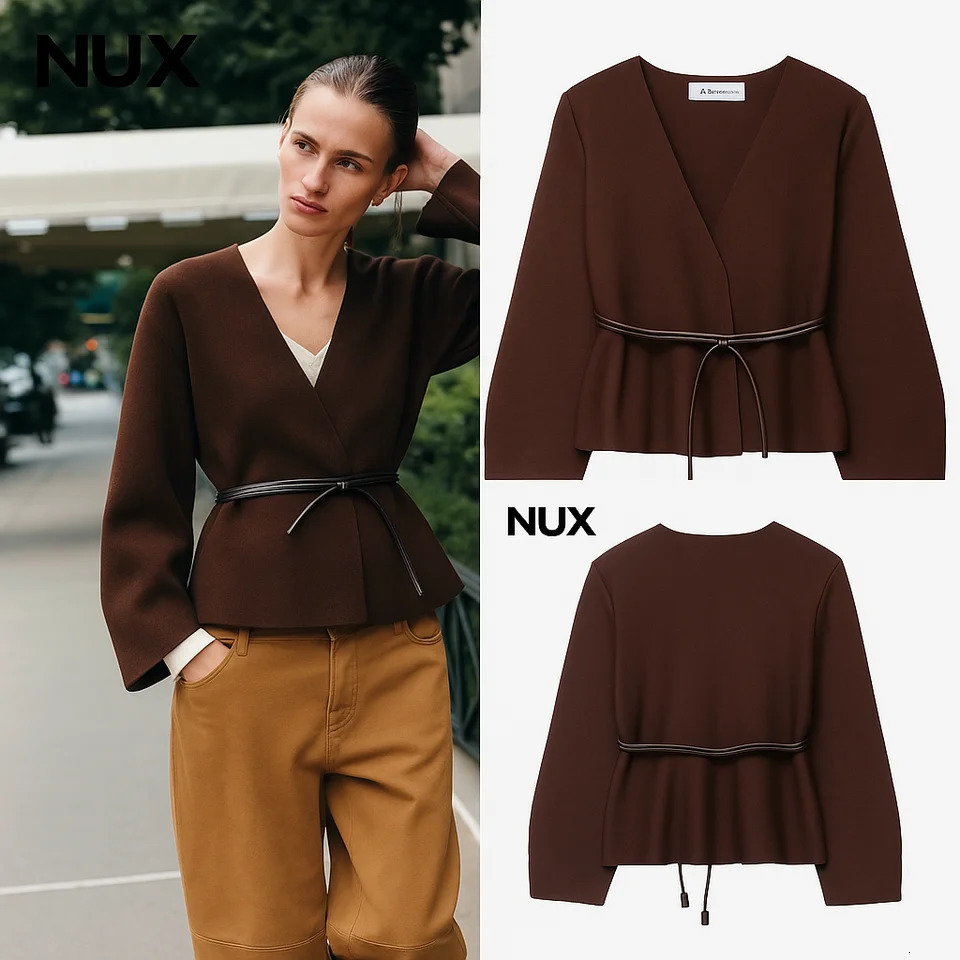 Womens Knit Oversized Casual VNeck Cardigan Jacket 2025 FallWinter Arrival Elegant Fashion with Belt 250930
