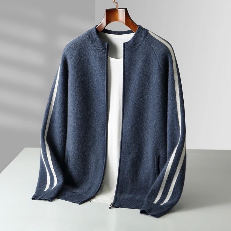 ATTYYWS Mens cardigan 100 wool sweater color blocked knit casual autumn and winter coat mens Oneck cashmere 250930
