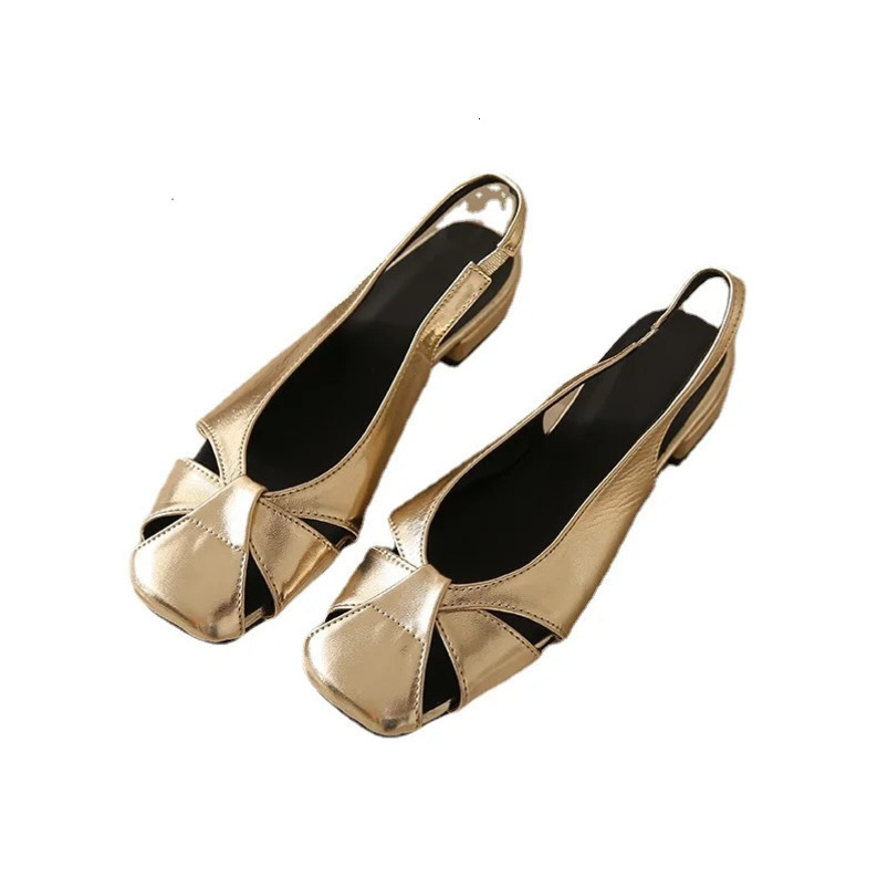 Summer Womens Gold Silvery Flats Boat Shoes Square Toe Slip on Flat for Woman Ballet Comfortable Female Sandals 240619
