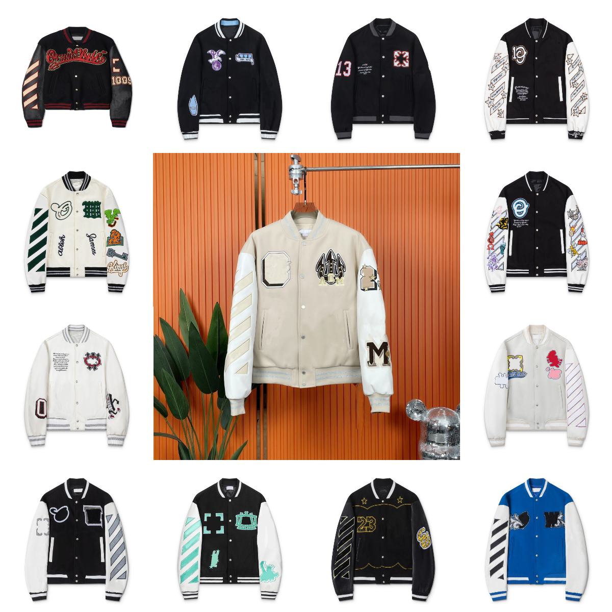 Puffer Jacket Offs Jacket Men Designer Of Windbreaker Stand Collar Father Gift Coat Jackets Varsity Vintage Wind Hip Hop Loose Long Baseball Oute