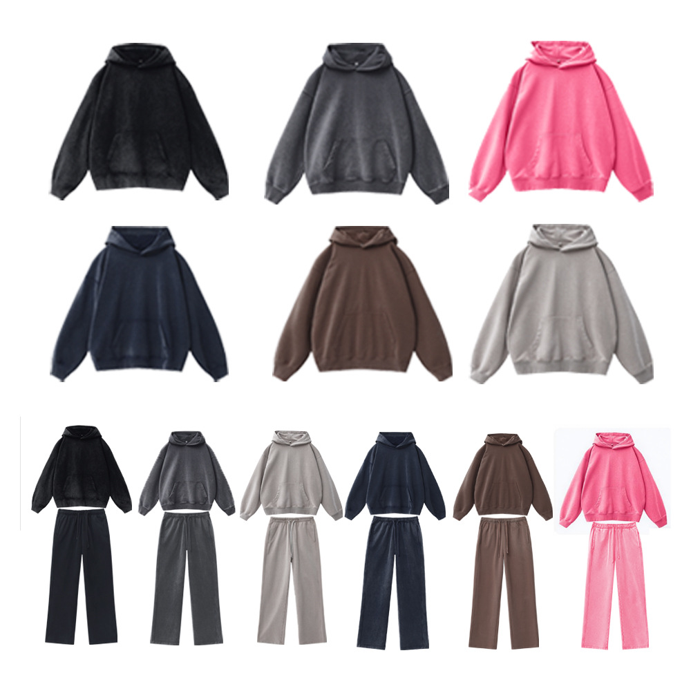 400GSM Oversized Frency Terry Autumn Winter Casual Cotton Men Woven High Quality Top Solid Color Hoodies Sweatshirt sweatpants t shirt Streatwear