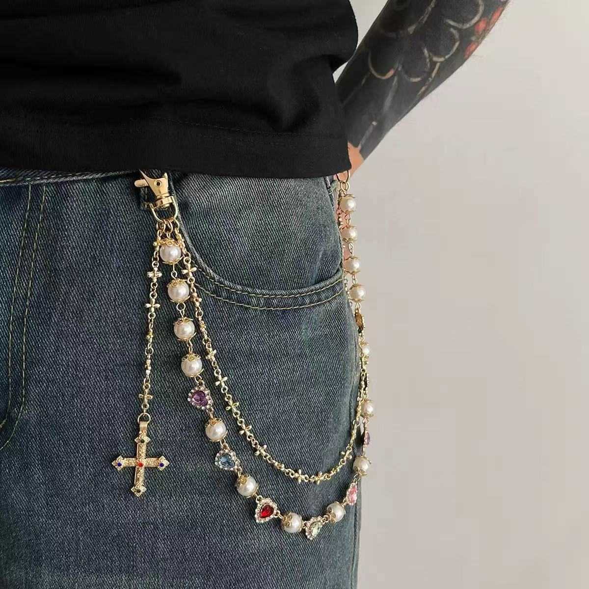 Motorcycle Keychain Jean Biker Wallet Belts Chain Skull Charm Leather Gothic Rock Pants Trousers Waist Key Mens 2501220tu1