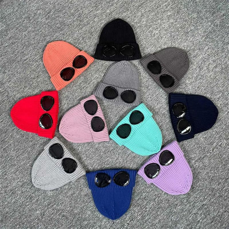 Classic fashion Cp Two Lens Glasses Goggles Beanies Men Women Knitted Hats Skull Caps Outdoor Uniesex Beanie Black Grey Bonnet Gorros