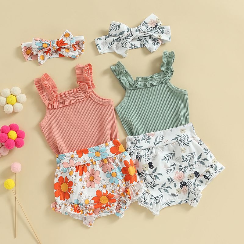 K488 Newborn Baby Girl Clothes 0 3 6 9 12 18 Months Summer Outfits Floral Shorts 2 Piece Set Clothes 12-18 Months-image-1078640006