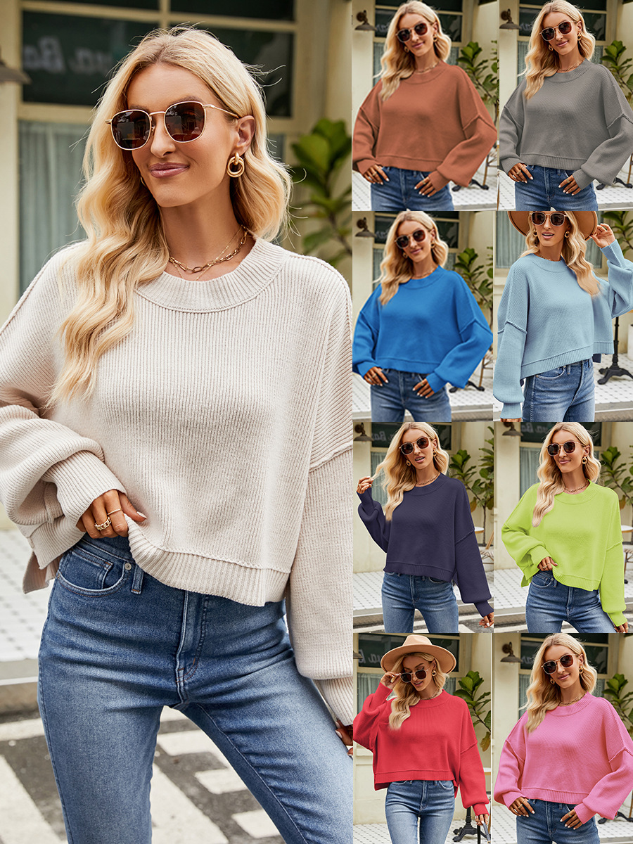 2026 New Fashion and versatile long sleeved fashionable temperament knitted sweater popular light luxury loose short pullover sweater S-XL