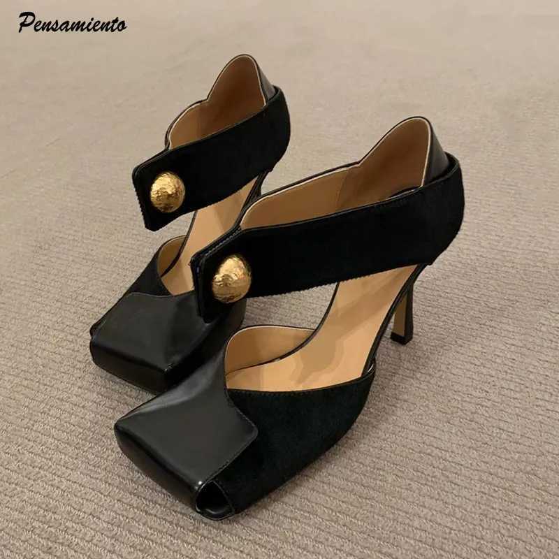Vintage Square toe Patchwork Leather Women Pumps Fashion Spring Autumn Mary Janes Horsehair Stiletto High heels Party Prom Shoes Q260810