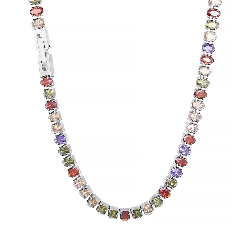 Fashion Women Men Silver Rose Gold Stainless Steel White Zircon Double Round Circle Heart Stone Letter Pendant Necklace Jewelry-image-1078621981