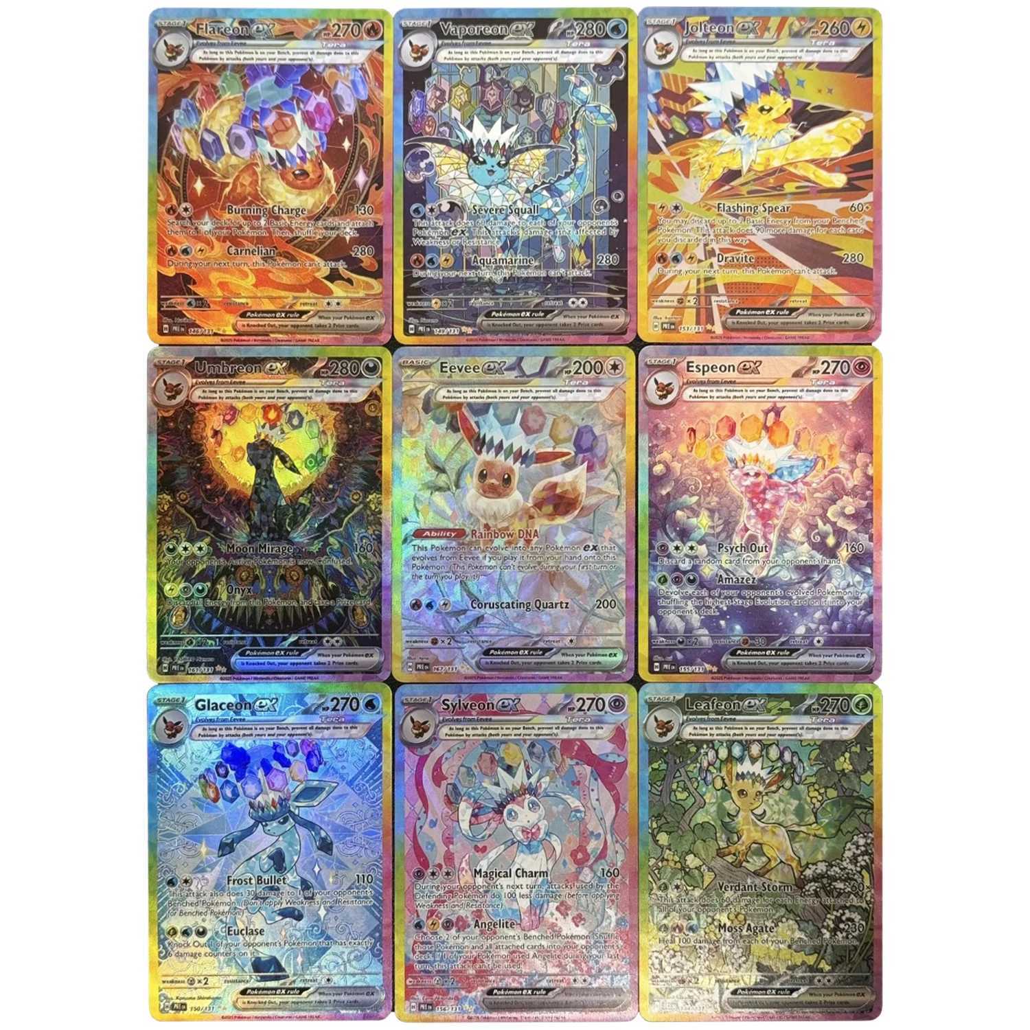9Pcsset English Eeveelution Refraction Card Sylveon Leafeon Anime Collection Card Diy Gift Toy L251007WYR9-image-1078594048