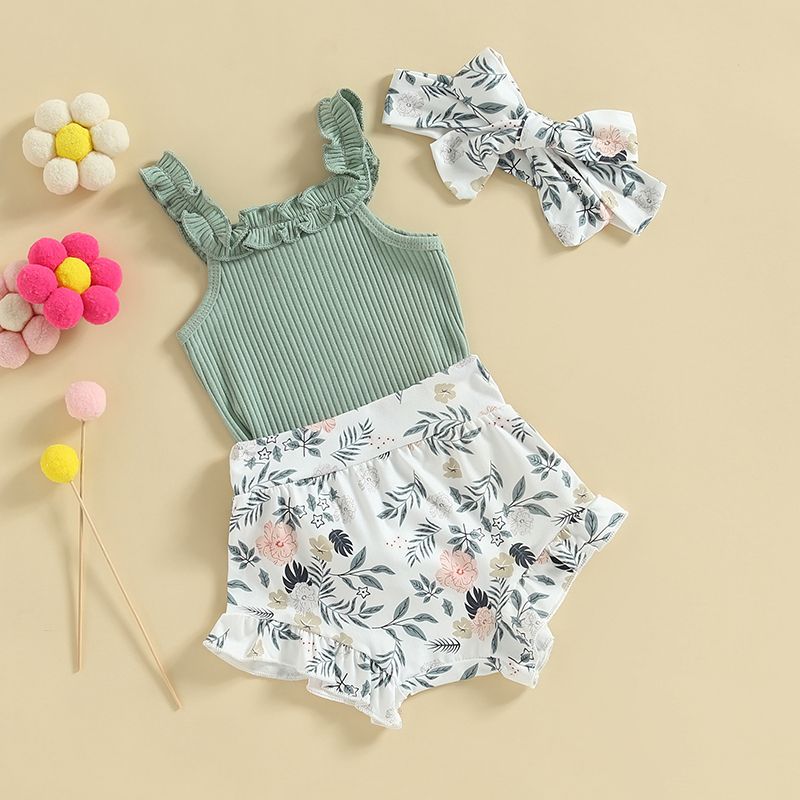 K486 Newborn Baby Girl Clothes 0 3 6 9 12 18 Months Summer Outfits Floral Shorts 2 Piece Set Clothes 12-18 Months-image-1078639183