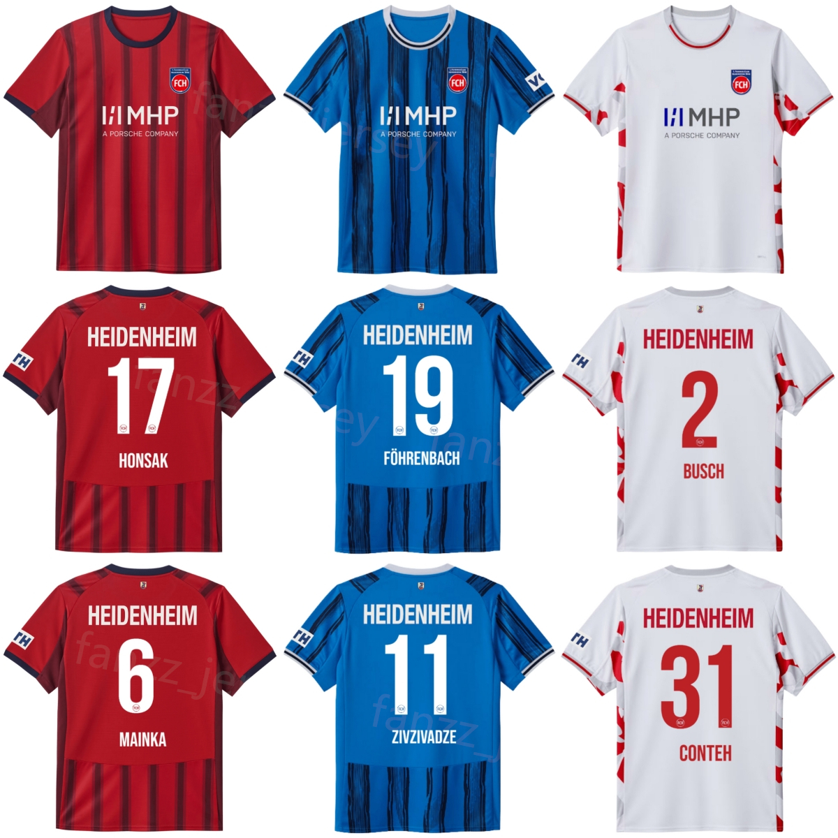 Club Soccer Heidenheim Jerseys 2025 2026 MANS 6 Mainka 23 Traore 41 Ramaj 20 Kerber 22 Ibrahimovic 29 Kaufmann 17 Honsak Zivzivadze Busch Conteh