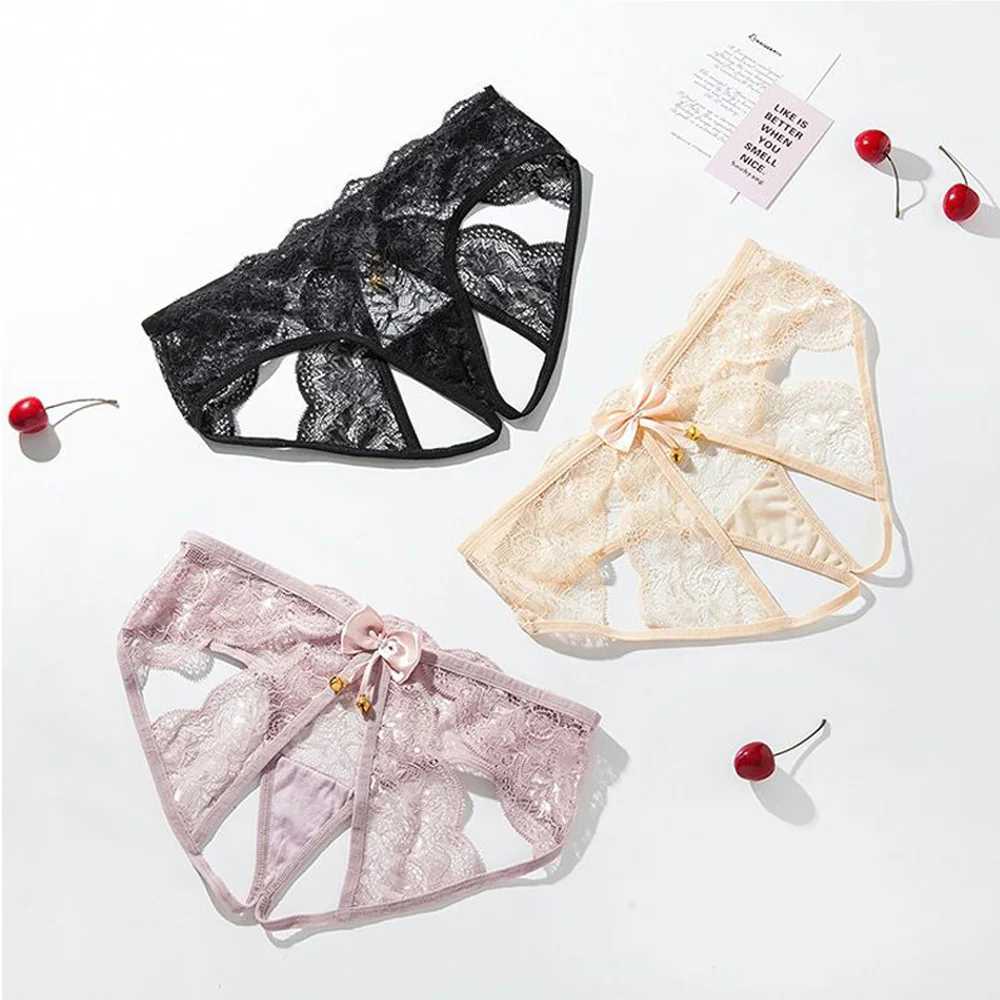 Hot Sale Womens Sexy Hollow Out Thong Lingerie Open Crotch Underwear Ladys Crotchless French Style Lace See Panties With Bow S25108-image-1078755065