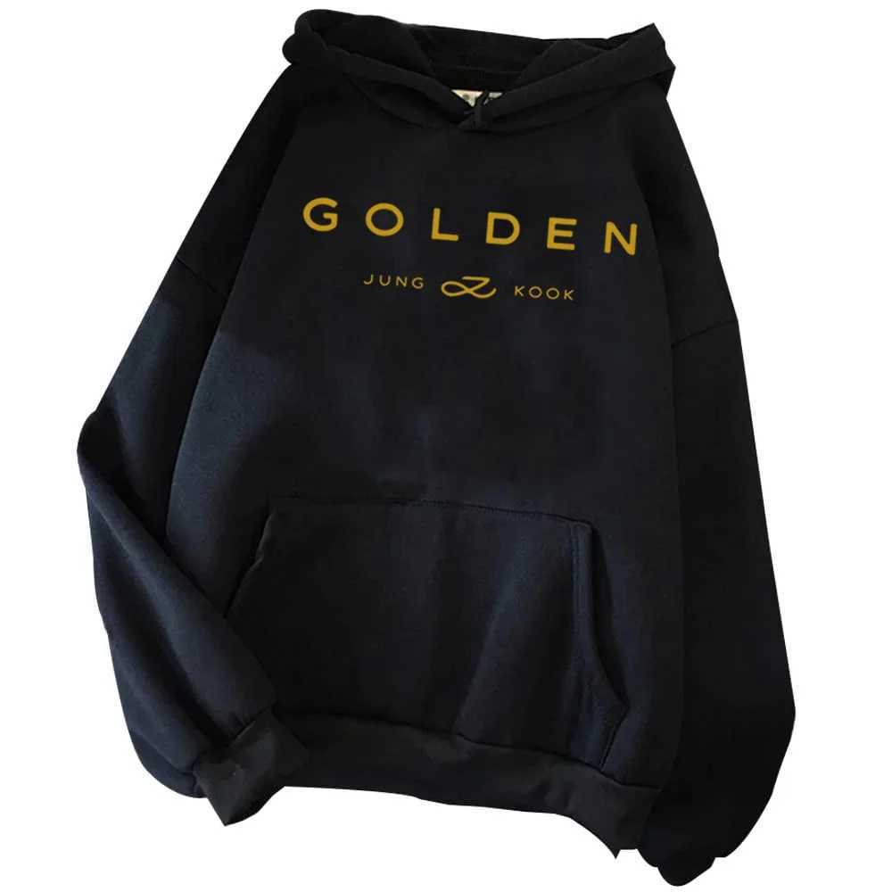 Korean Popular Jungkook Kpop Mens Hoodie Fall Winter Warm Mens Sweatshirt Gold Letter Print Mens SweatshirtT251224