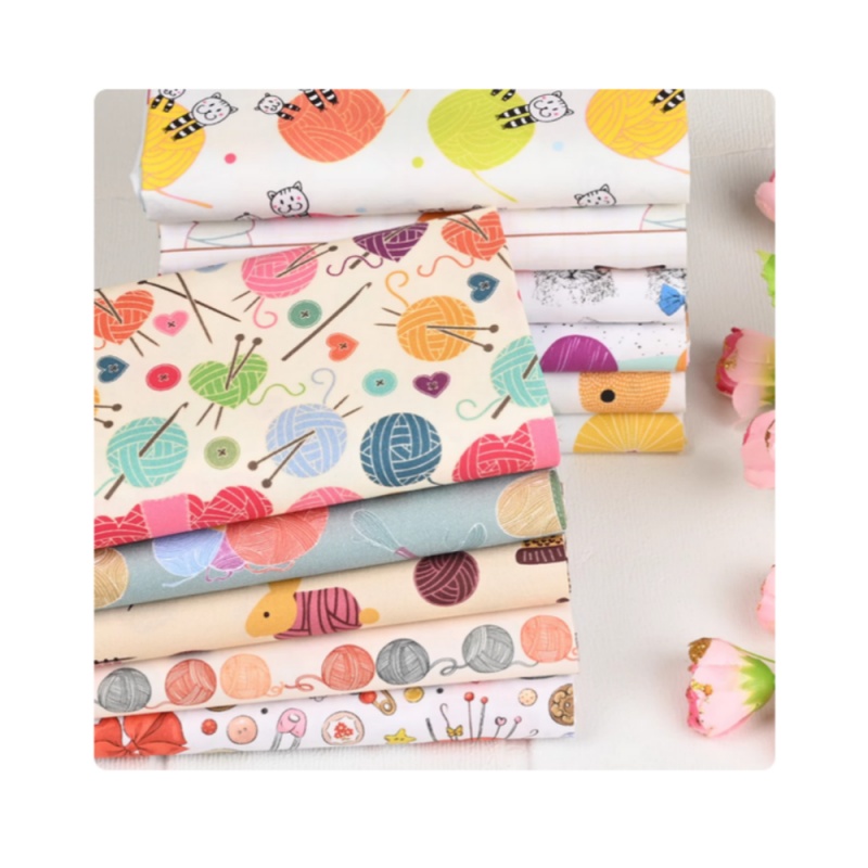 Half Yard Plain 100% Cotton Fabric With Cat Thread Ball Print, Handmade DIY Garment Dress Sewing Tissue CR-1352-image-1078977786