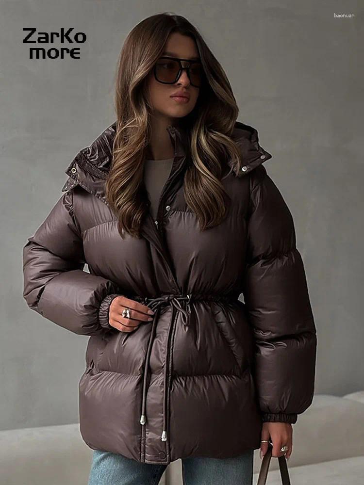 Women's Jackets Fashion Drawstring Slim Waist Quilted Jacket Women Long Sleeve Zipper Pocket Street Warm 2025 Autumn Winder Lady Coat 07