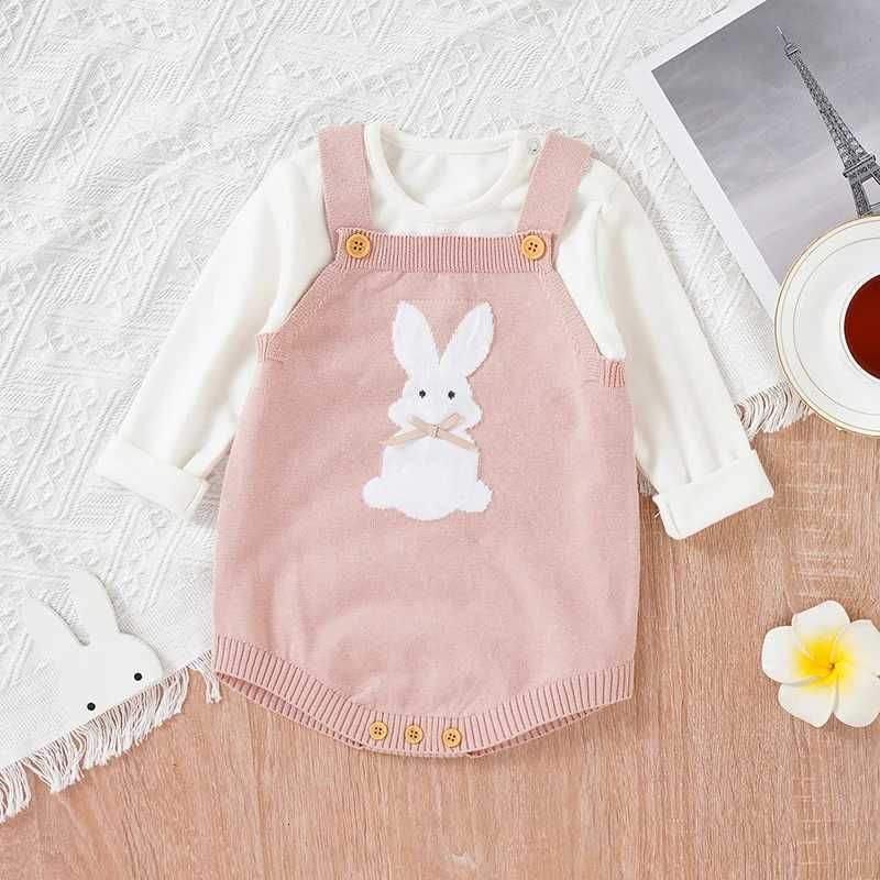 w487 Baby Bodysuits Clothes Spring Autumn Rabbit Knitted Newborn Boys Girls Easter Onesie Clothes 018m Cotton Knitted Infant Outfits-image-1078967104