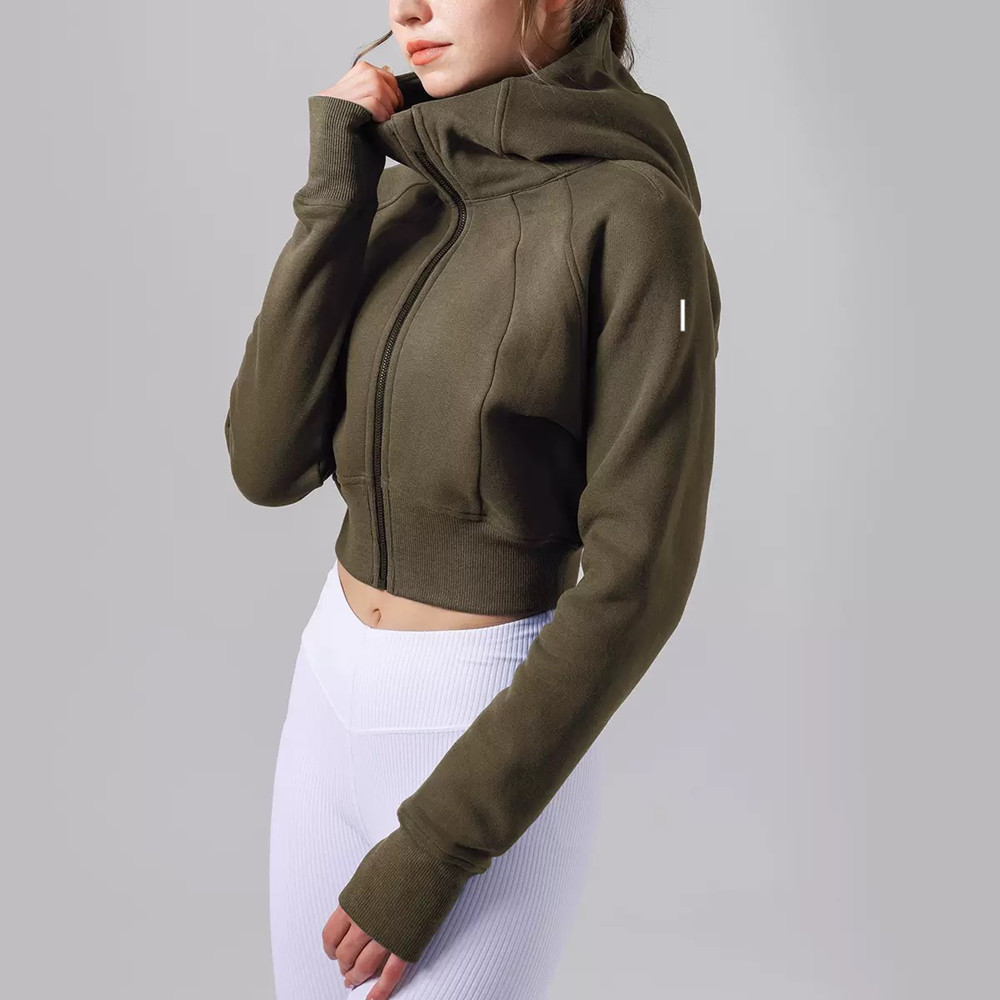 A5004 Womens Autumn Hoodies Sweatshirt Yoga Zipper Jacket Ladies Gym Workout Coat Fleece Loose Workout Pullover