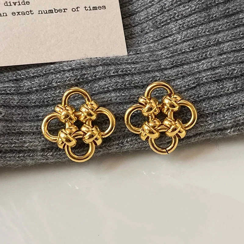 Real 925 Sterling Silver 18K Gold Hollow Knot Stud Earring for Women Minimalist Fine Jewelry TrenDY Plant AccESSory M251009