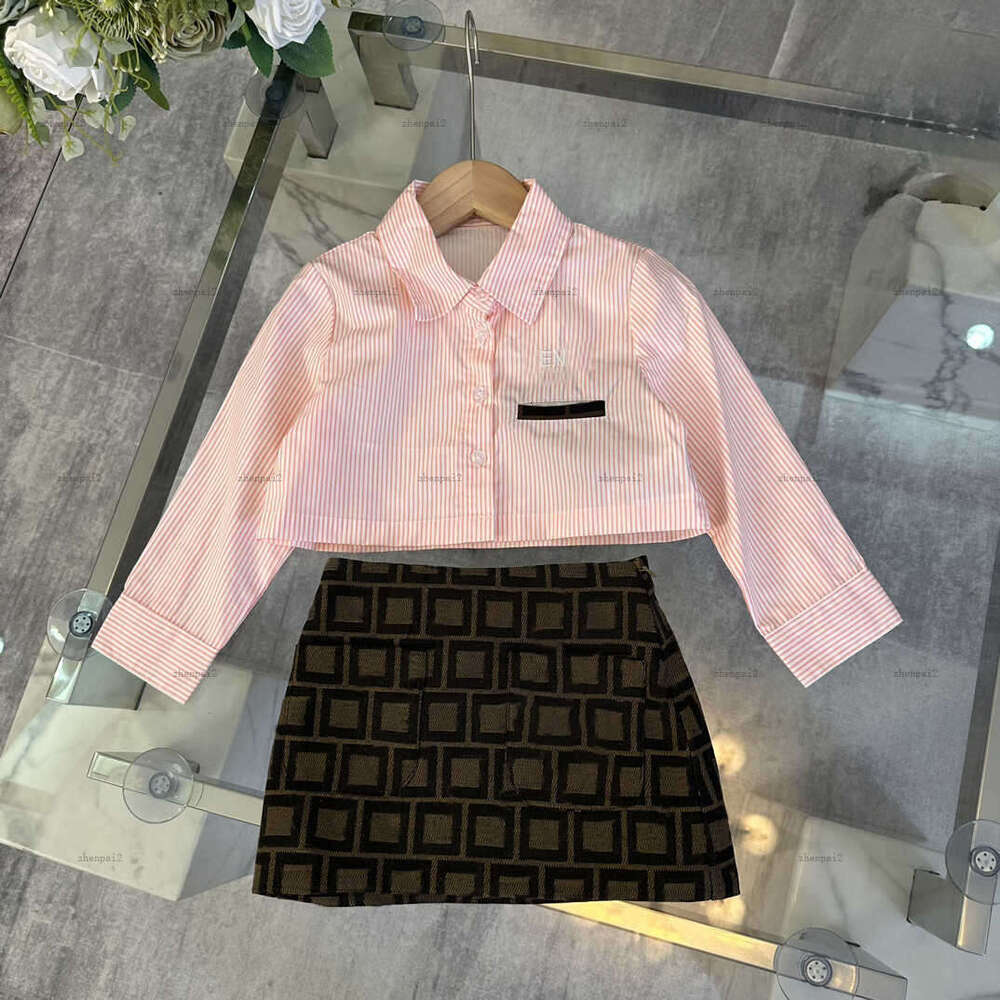 Luxury girls dress sets kids tracksuits designer baby clothes lace design Long sleeved shirt and short skirt A087X03N031