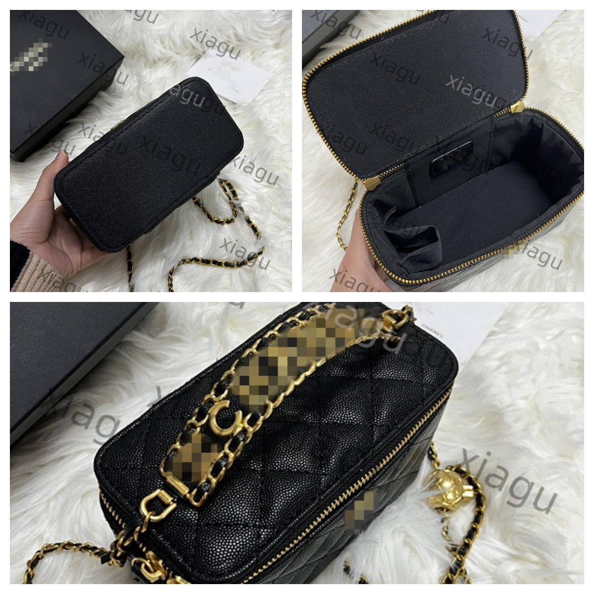 Women's Retro Elegant Chain-Embellished Box Clutch Bag Black, Winter Collection